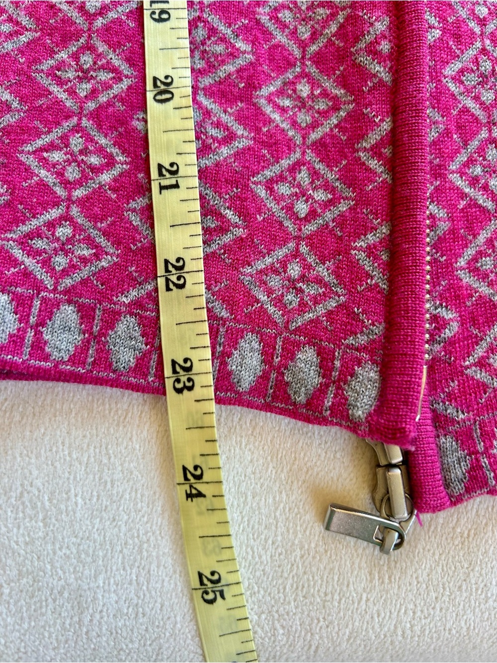 Neve Nordic Merino Wool Pink Patterned Zip-Front Sleeveless Vest Sz S - Picture 7 of 9
